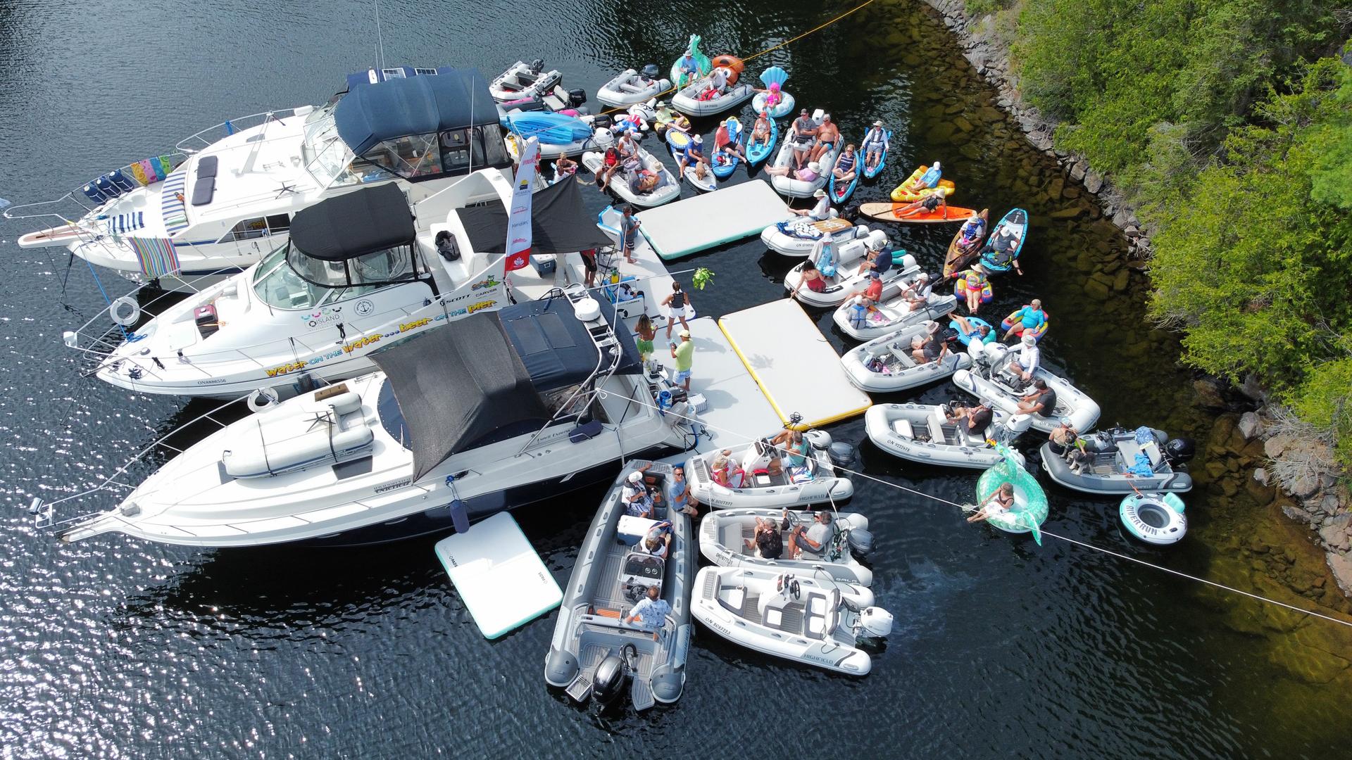 Boaters enjoying the floatie party on the Discover Massasauga Rendezvous